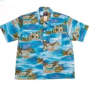Quiksilver Vintage Hawaiian Surfer Perforated Breathable Beach Shirt Blue Size L